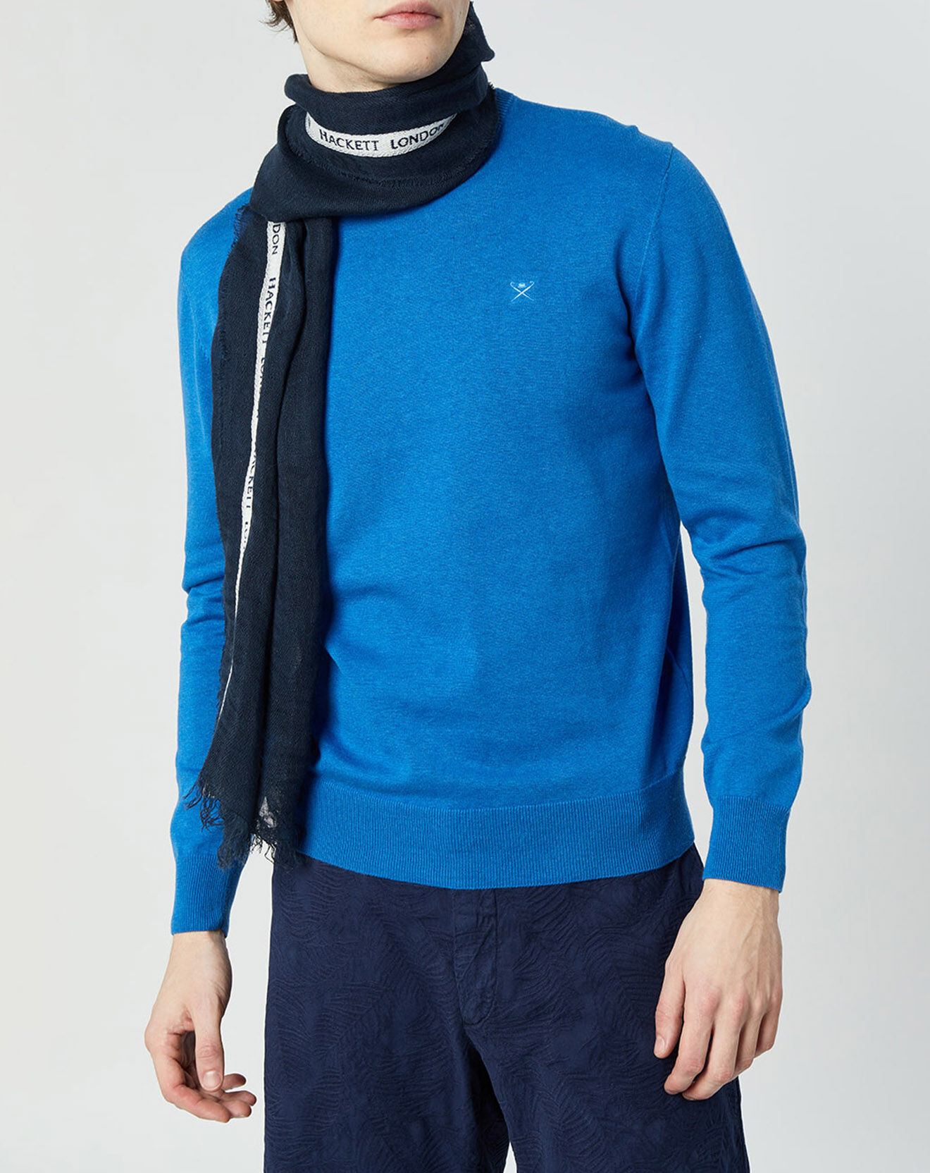 Hackett London Chèche en Lin mélangé Ecriture Hackett bleu marine - 170x47 cm