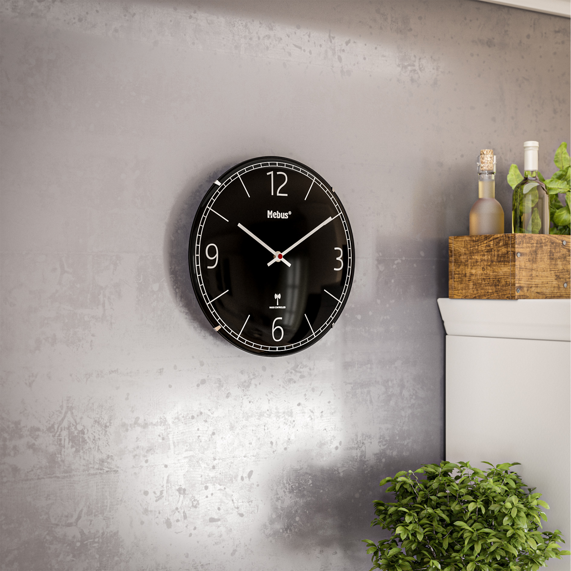 Funk-Wanduhr - schwarz - Kuppelglas - Ø 30 cm
