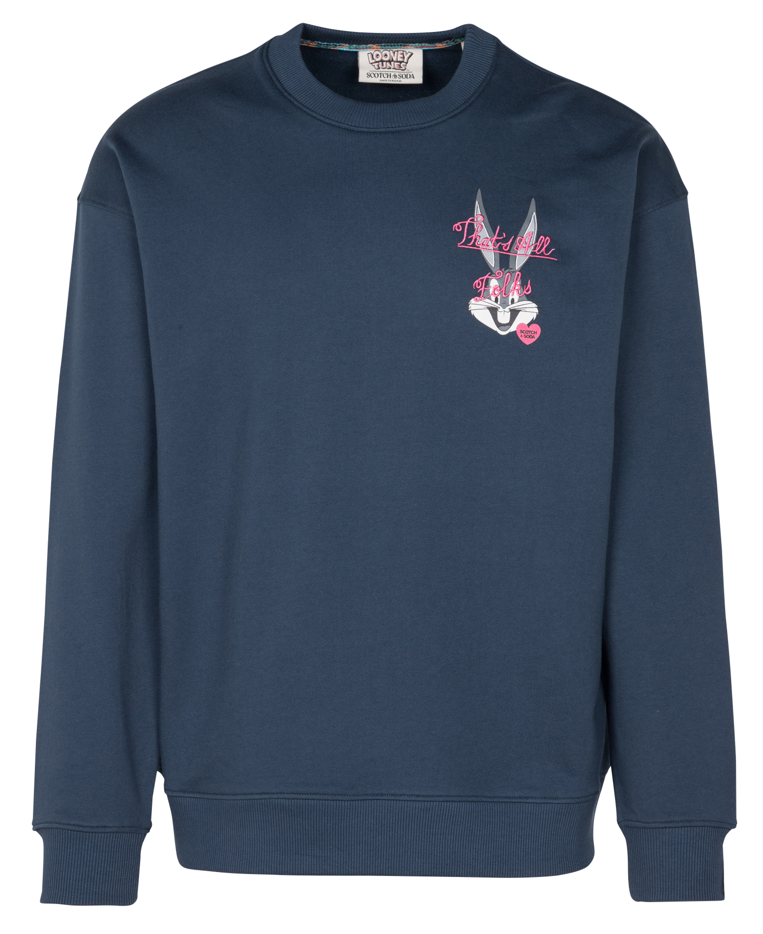 Sweat col rond regular-fit brodé en coton bio ScotchSoda x Looney Tunes| Bleu