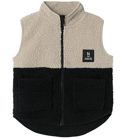 Name It Vest - NkmLaket Teddy - Blåck/Pure Cashmere