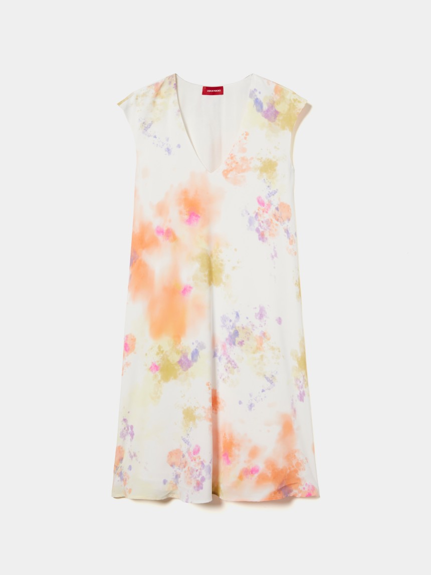 Vestido fluido com padrão tie dye