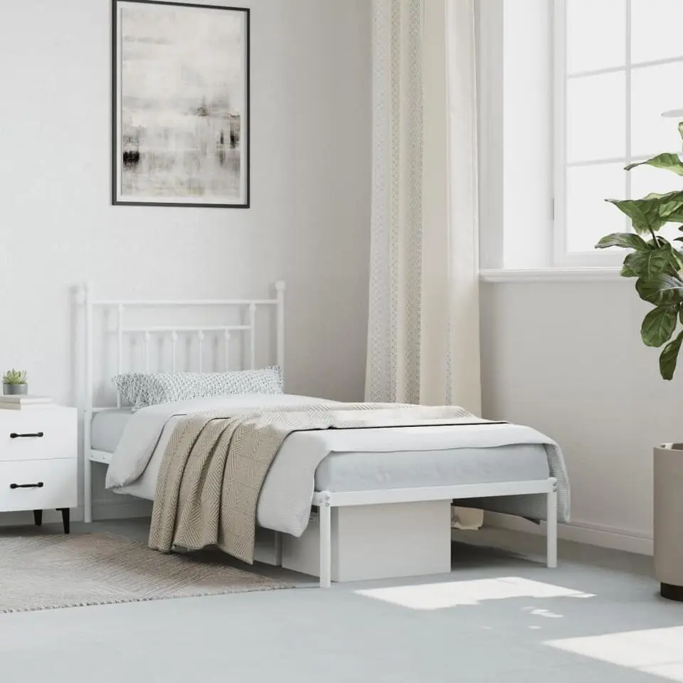 vidaXL - Metalen bed met hoofdbord - Wit - 90x200 cm