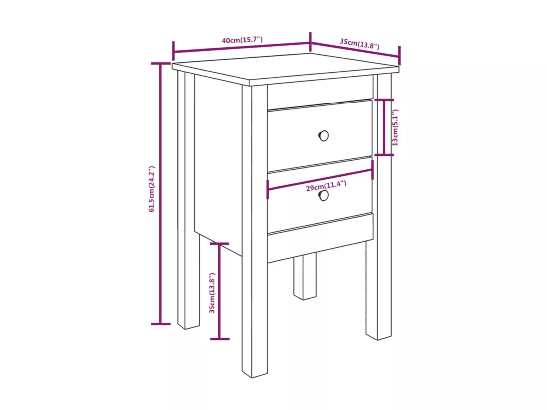 Table de chevet 40x35x61,5 cm Bois de pin massif