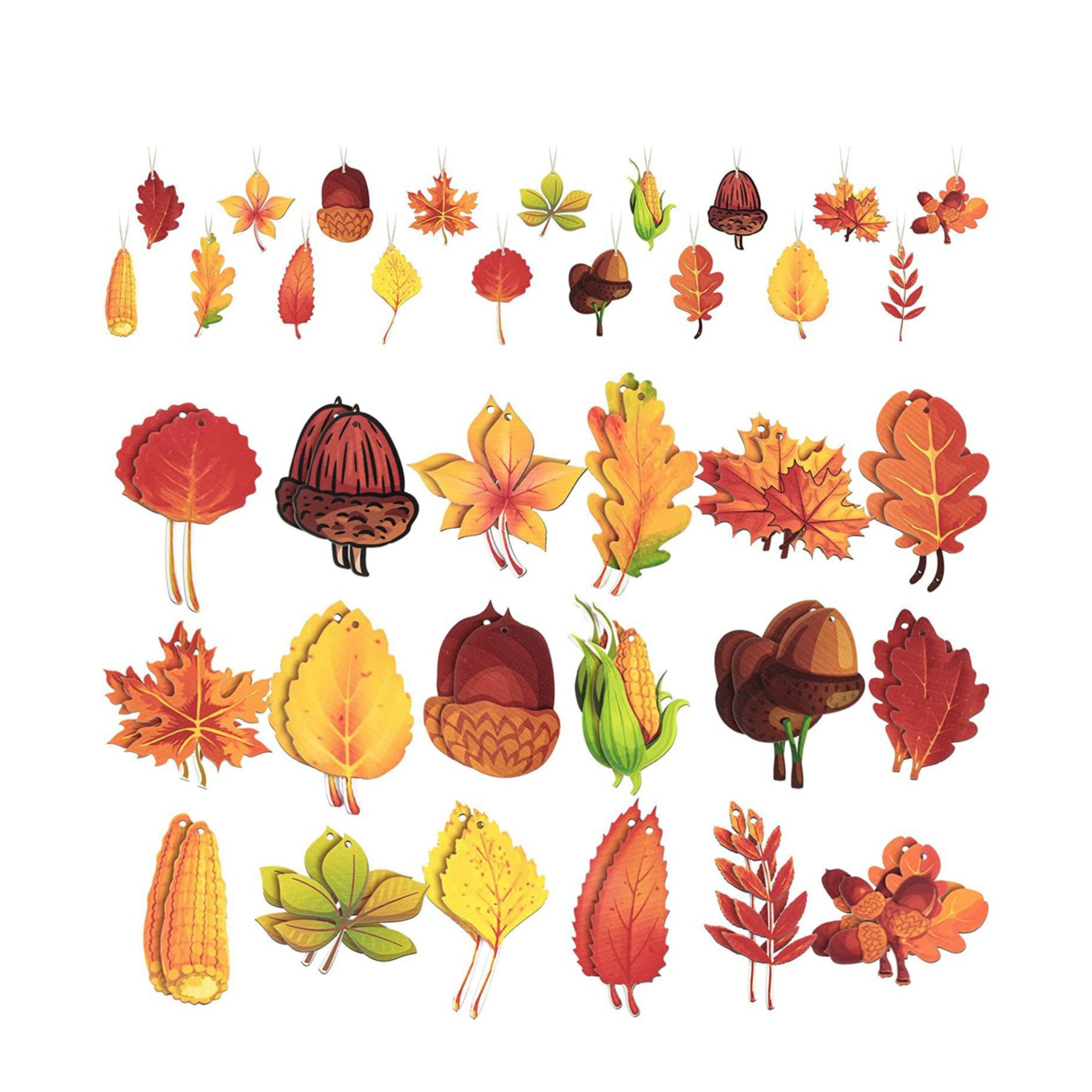 (36er Set) Holz Herbst Aufhänger Home Deko Thanksgiving Ornament - Blätter