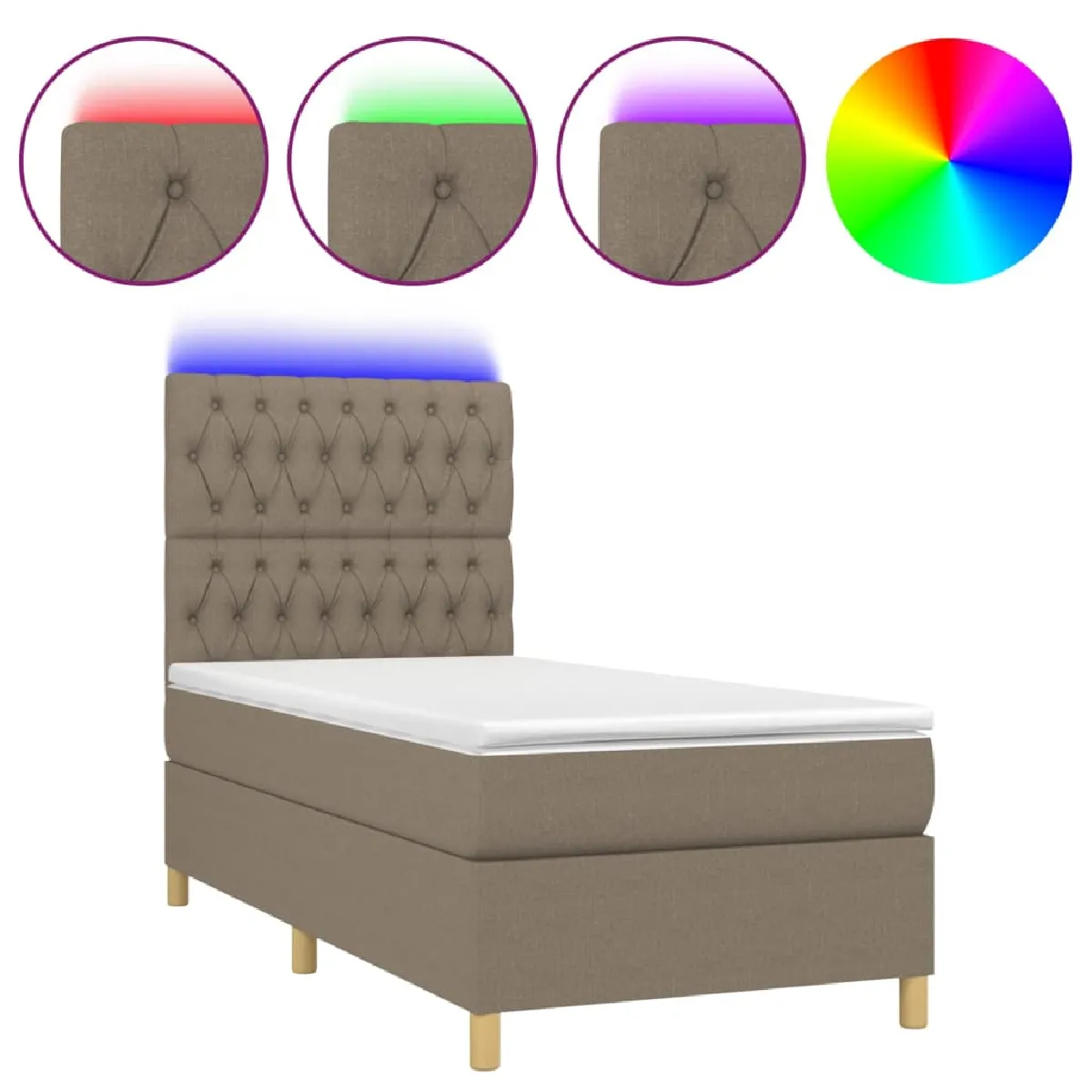 vidaXL Sommier à lattes Taupe 90x200 cm avec Matelas et LED