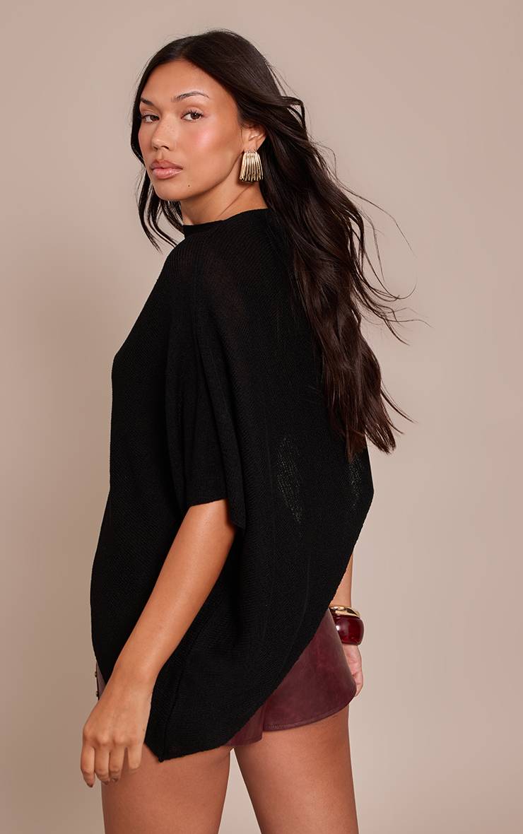 Noir Haut Style Poncho En Maille Fine
