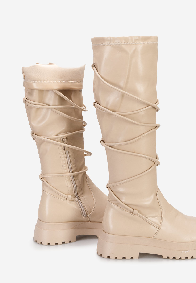 Bottes hautes femme plates beige Cazorla