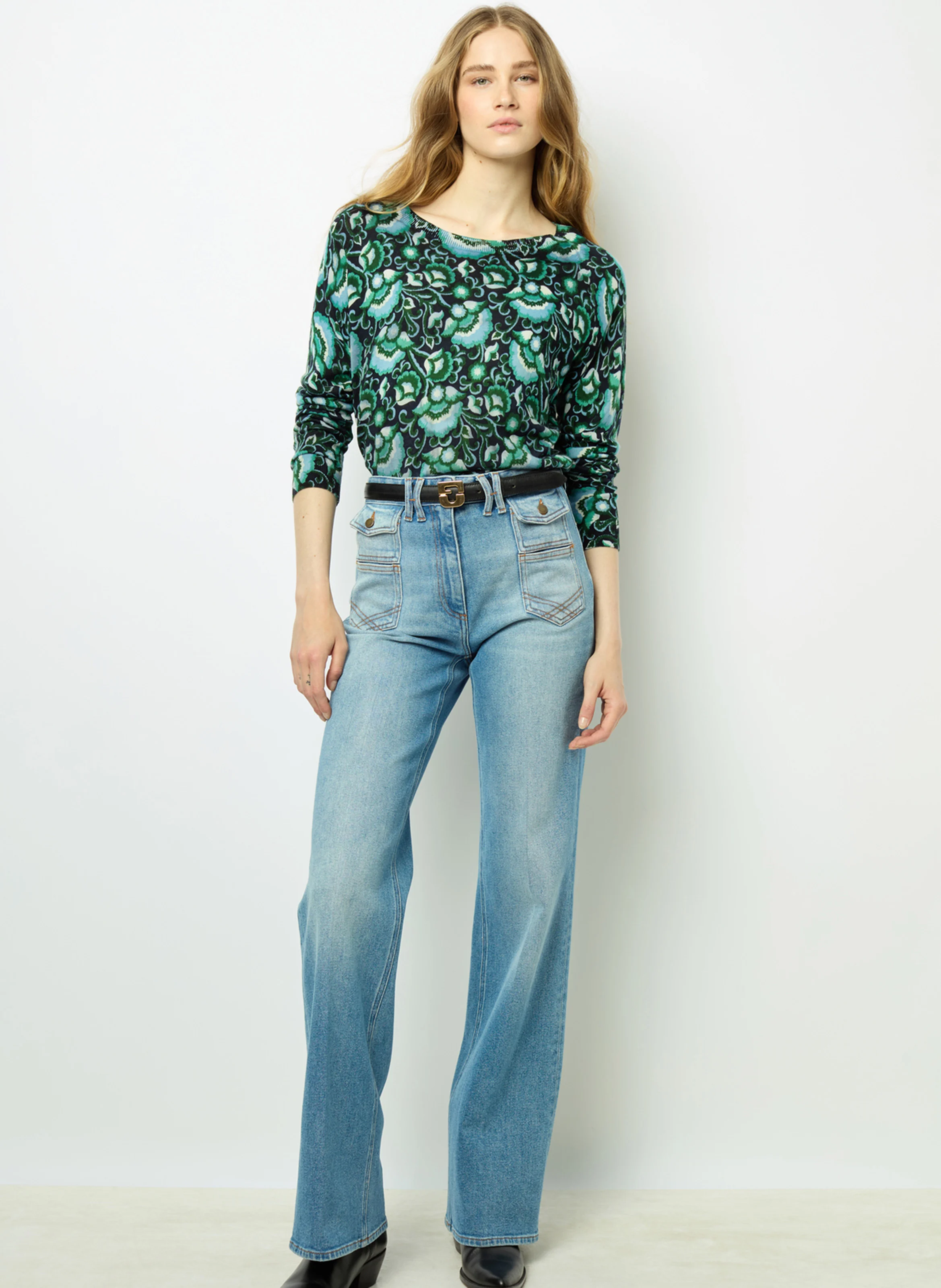 JOANA - Pull ajusté col rond en laine | Vert