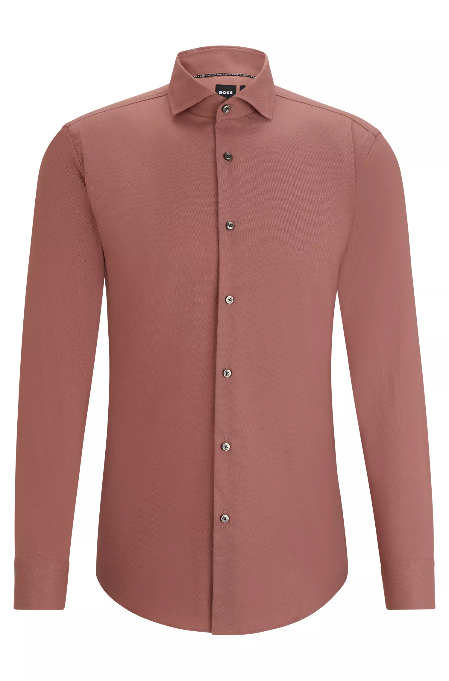 Camisa BOSS preta de corte slim em sarja elástica de alta performance.
