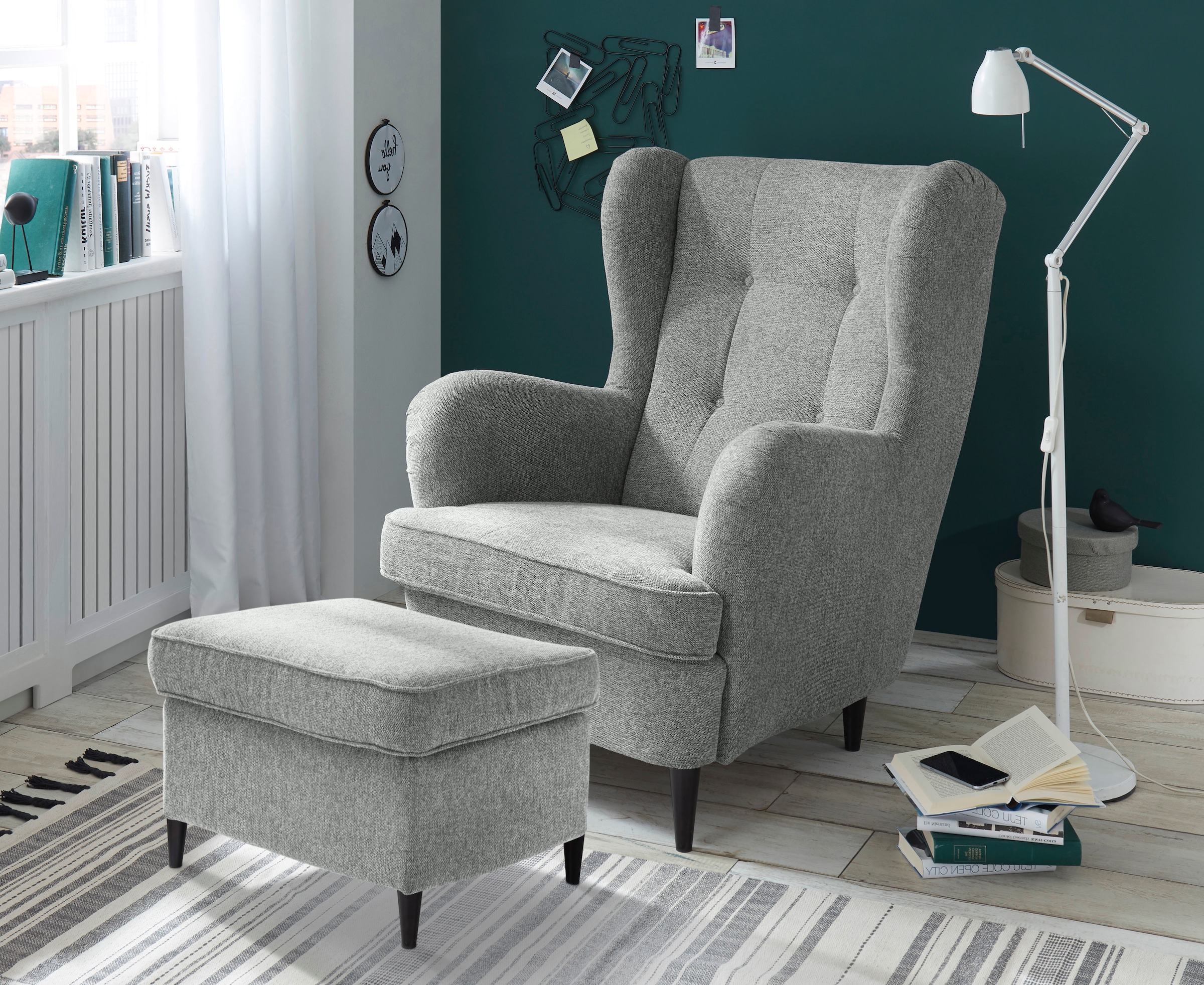 ED EXCITING DESIGN Ohrensessel »Oskar« mit Massivholzfüssen
