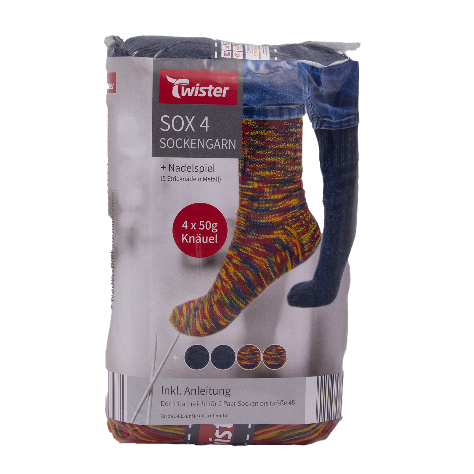 9-teiliges Socken-Strickset TWISTER SOX 4 - jeansblau-rot multicolour - 200g