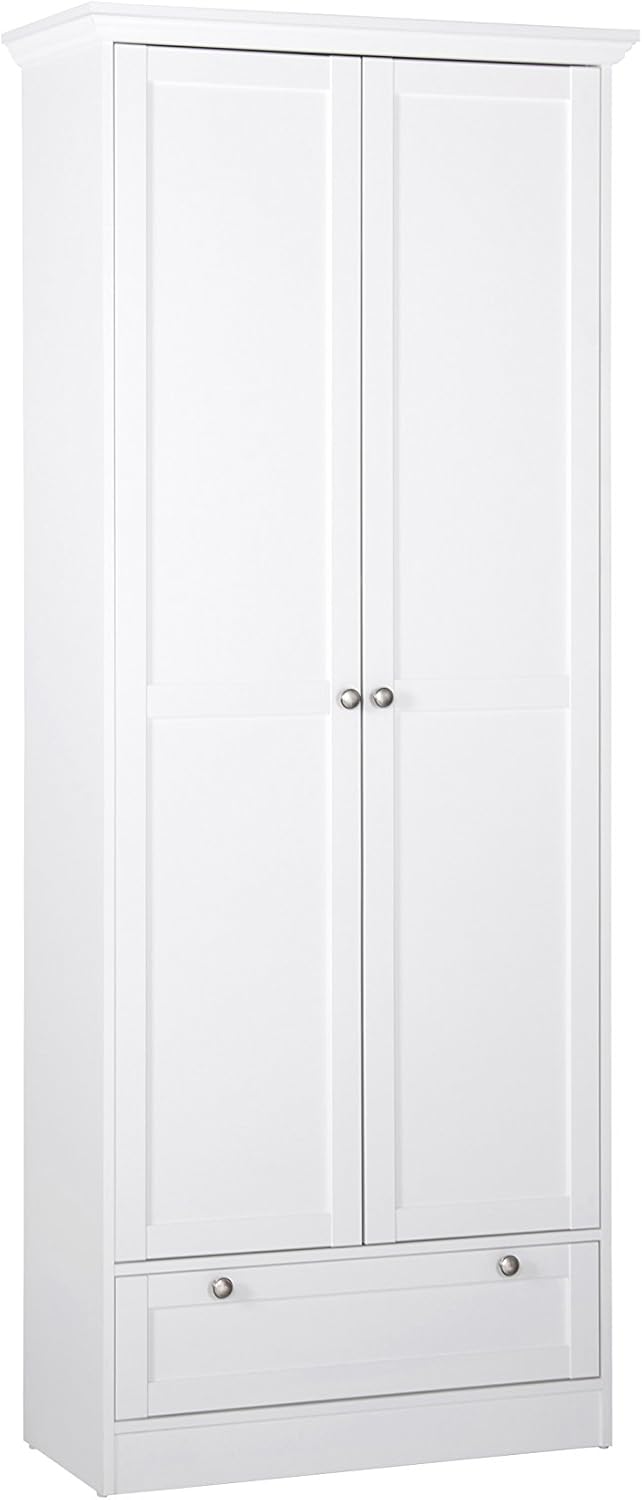 Landhaus Schrank - Mehrzweckschrank Schuhschrank (B/H/T: 80 x 200 x 39), weiß, Möbelgriffe antik XD5485006