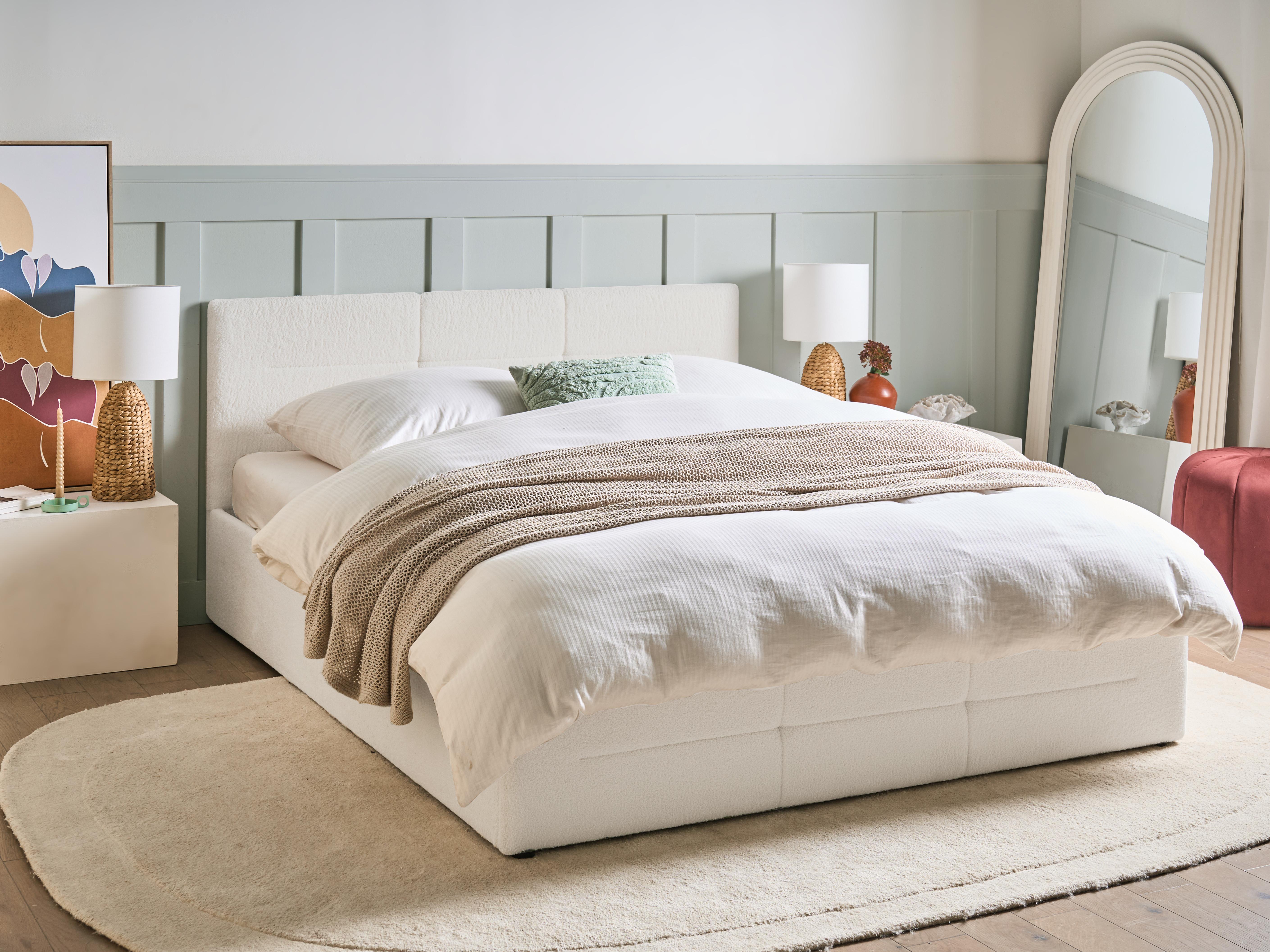 Bed met opbergruimte Bouclé MASSOGNES 160 x 200 cm Gebroken wit
