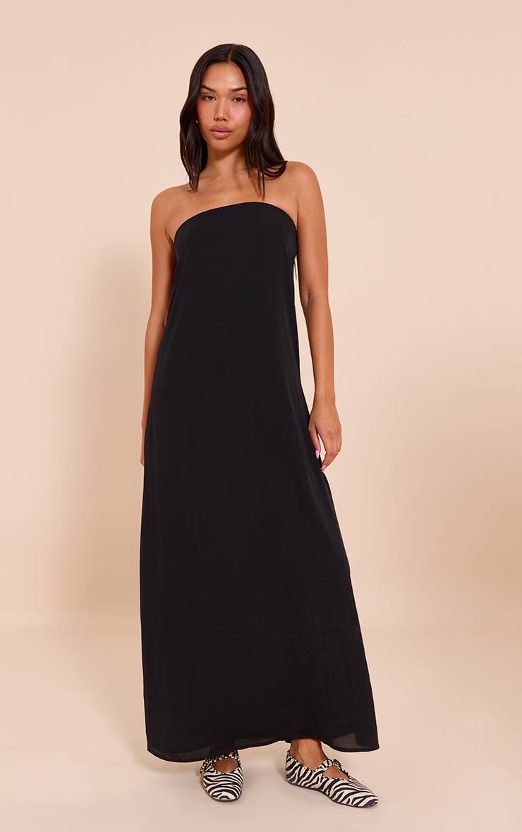 Noir Robe Longue Fourreau À Imprimé Plumes Et Bustier Bandeau