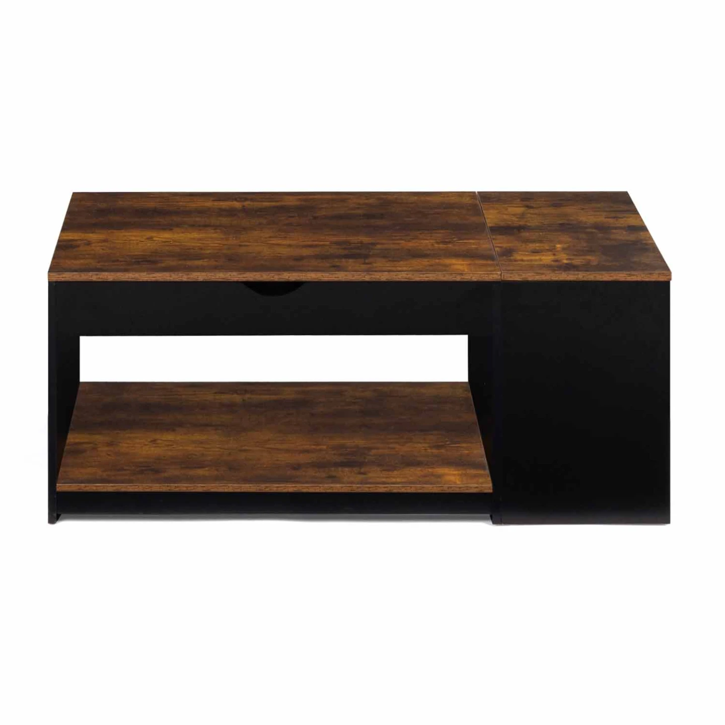 Table basse plateau relevable rectangulaire ELEA avec coffre bois effet vieilli et noir