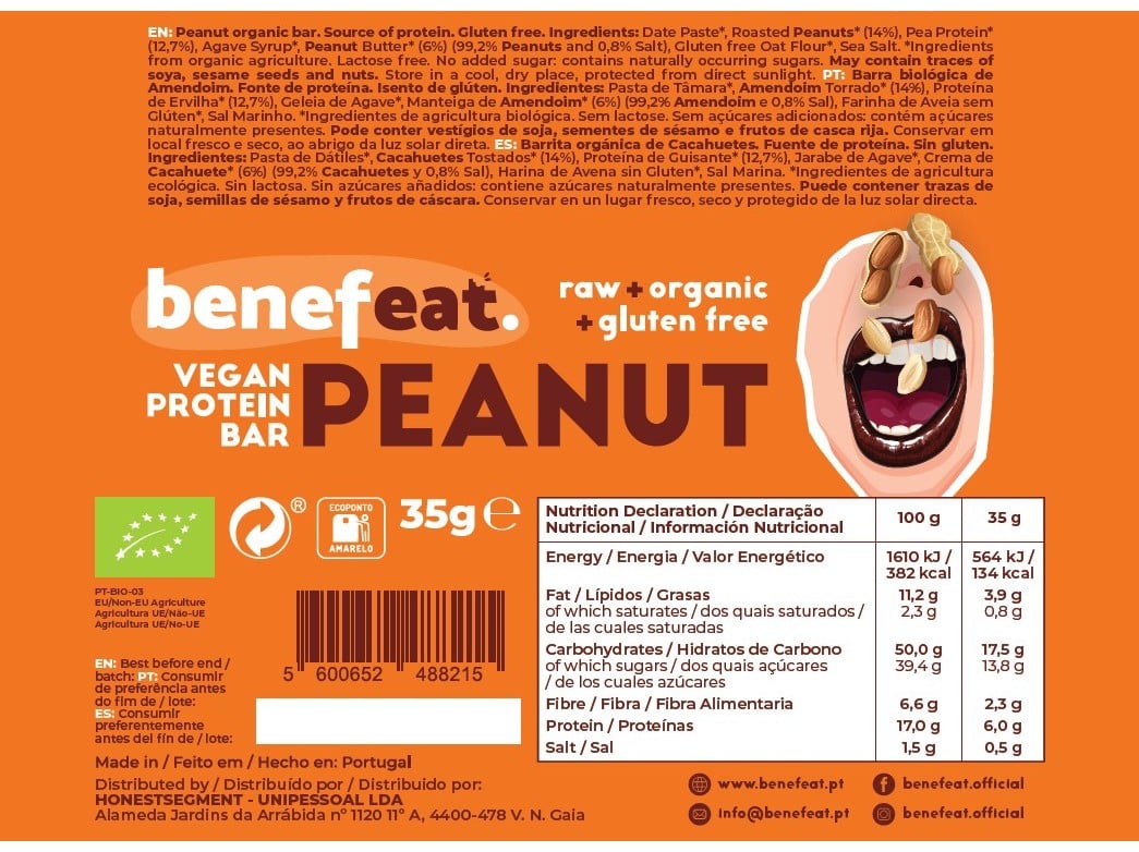 BARRAS BENEFEAT BIO AMENDOIM SEM GLÚTEN 35G