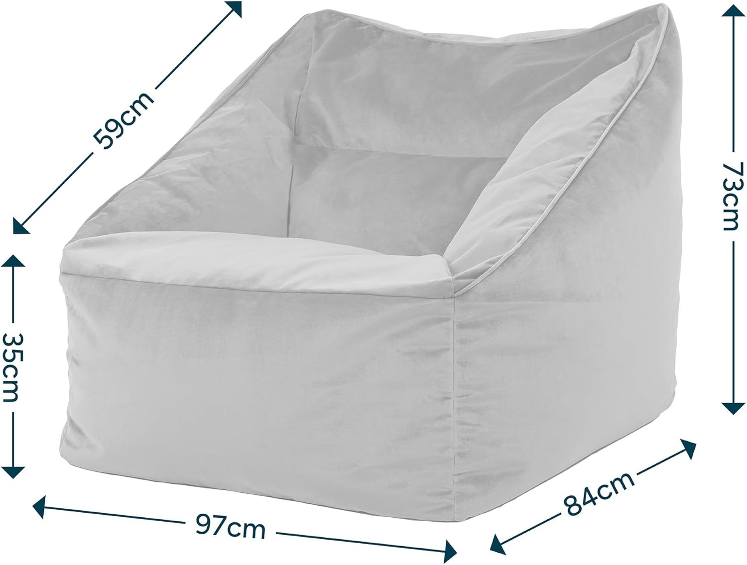 Icon Natalia Sitzsack Sessel für Erwachsene, Blaugrün, Flauschiger Samtstoff, Riesen Sitzsack Samt mit Füllung, Bean Bag Chair, Bequemer Sessel Wohnzimmer, Lounge, Schlafzimmer, Büro