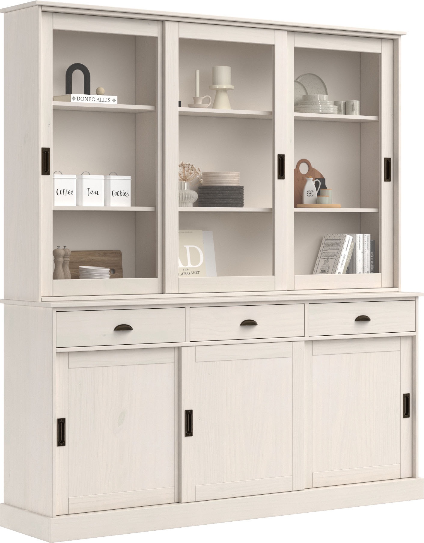Home affaire Buffet »Schröder« mit 6 Schiebetüren, davon 3 mit Glaseinsatz,Br.170 cm, Kiefer massiv