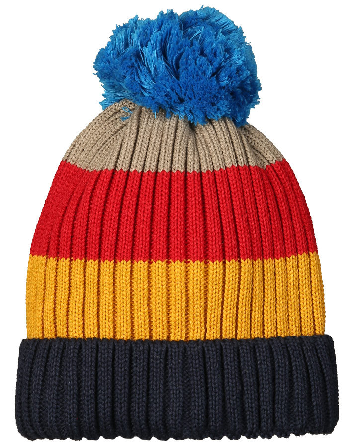 Strickmütze POMPULA mit Bommel in navy/red (Größe: 48)