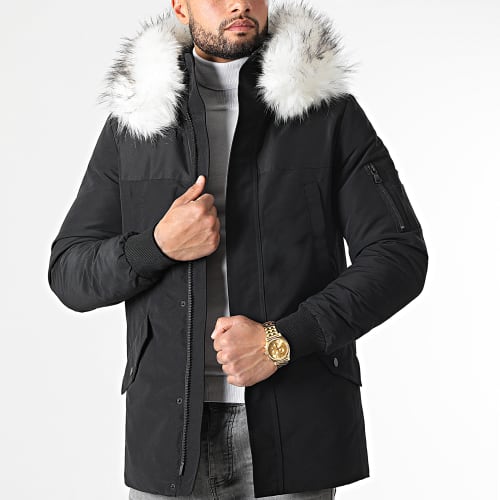 Parka Tech Premium Avec Fourrure Blanche 0024 Noir