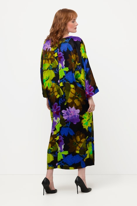 Midikleid, Blüten-Design, V-Ausschnitt, Halbarm