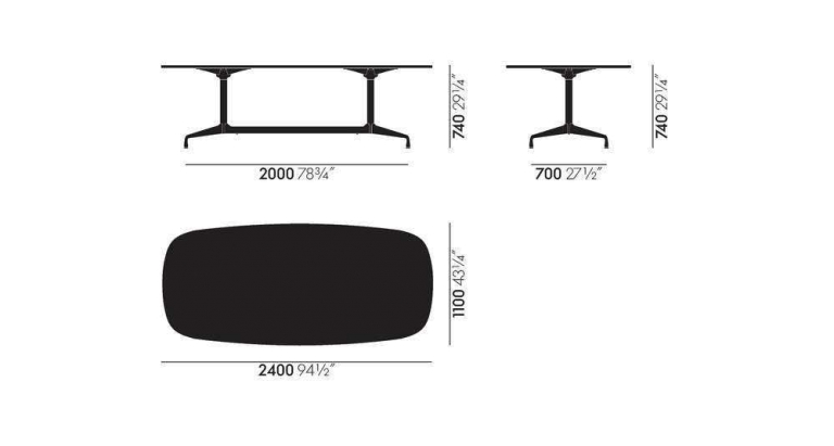 Vitra Eames Segmented Tafel 240 basic dark gepolijst eiken naturel