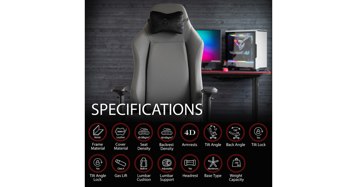 ArozziPrimo - Full Premium Leather - Anthracite gamestoel  (Antraciet)
