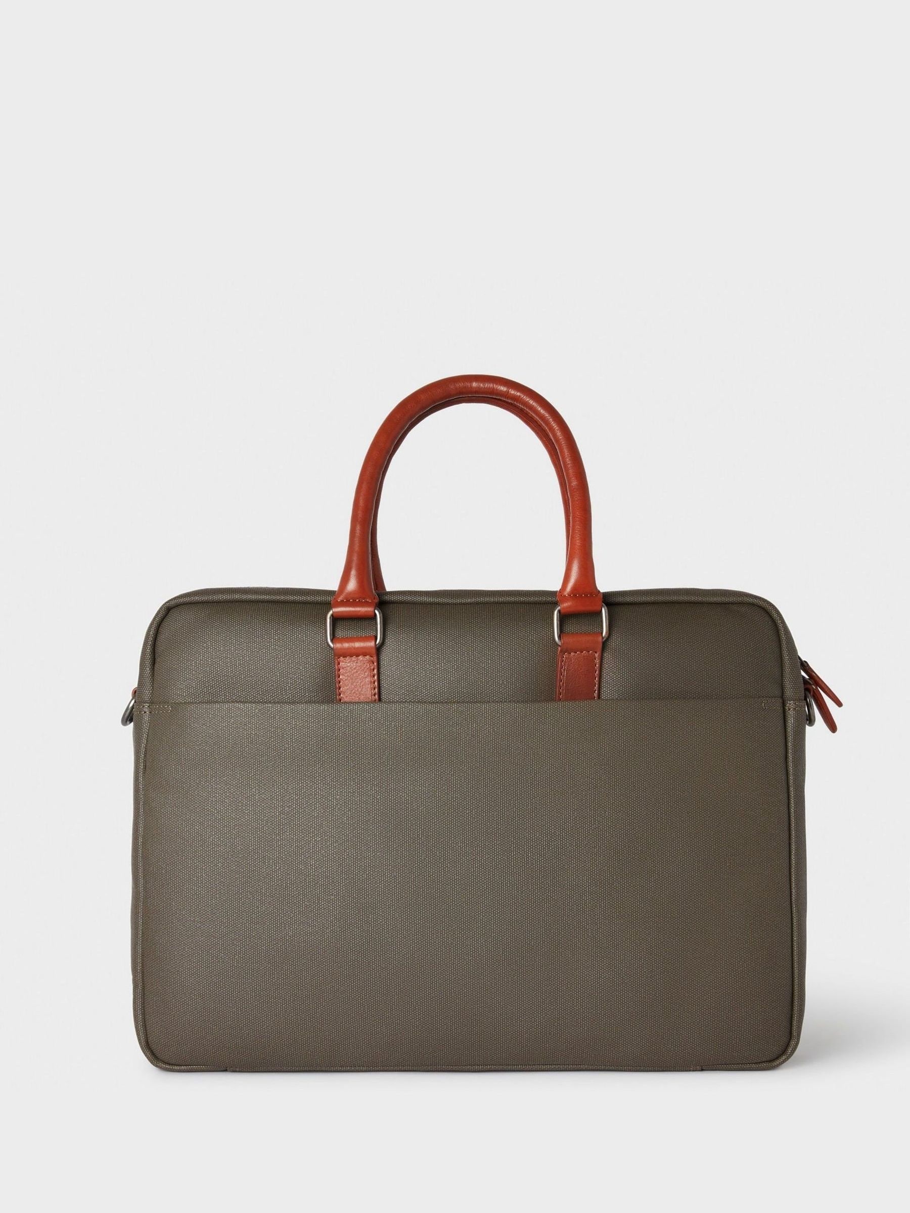 Groen - OSPREY LONDON - Gewaxte canvas en glanzende kalfsleren Grantham laptoptas