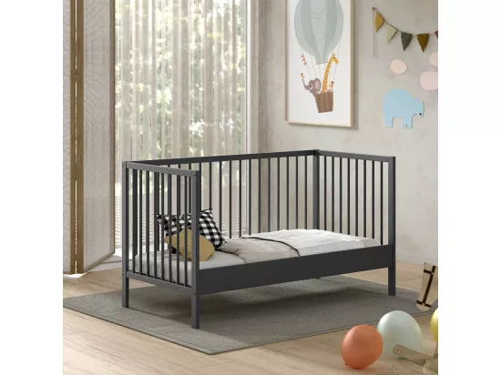 ELIOTT - Lit Bébé Evolutif 70x140 en Hêtre Massif Laqué Anthracite