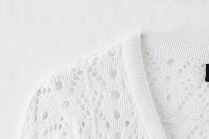 Avauntgardo - V-hals geperforeerde knoopsluiting effen cardigan met split / hoge taille gebreide mini-kokerrok