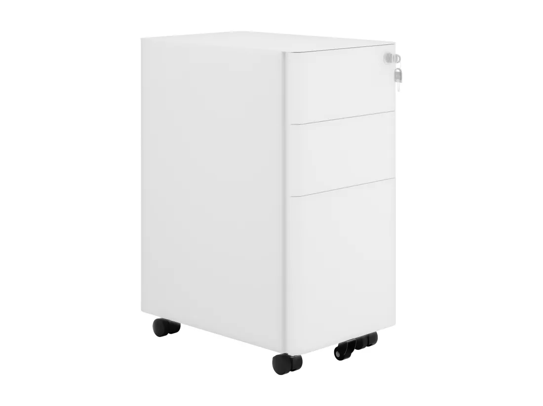 Caisson Bureau avec 3 Tiroirs - Métal Caisson de Rangement avec roulettes - Blanc - 46 x 30 x 59cm