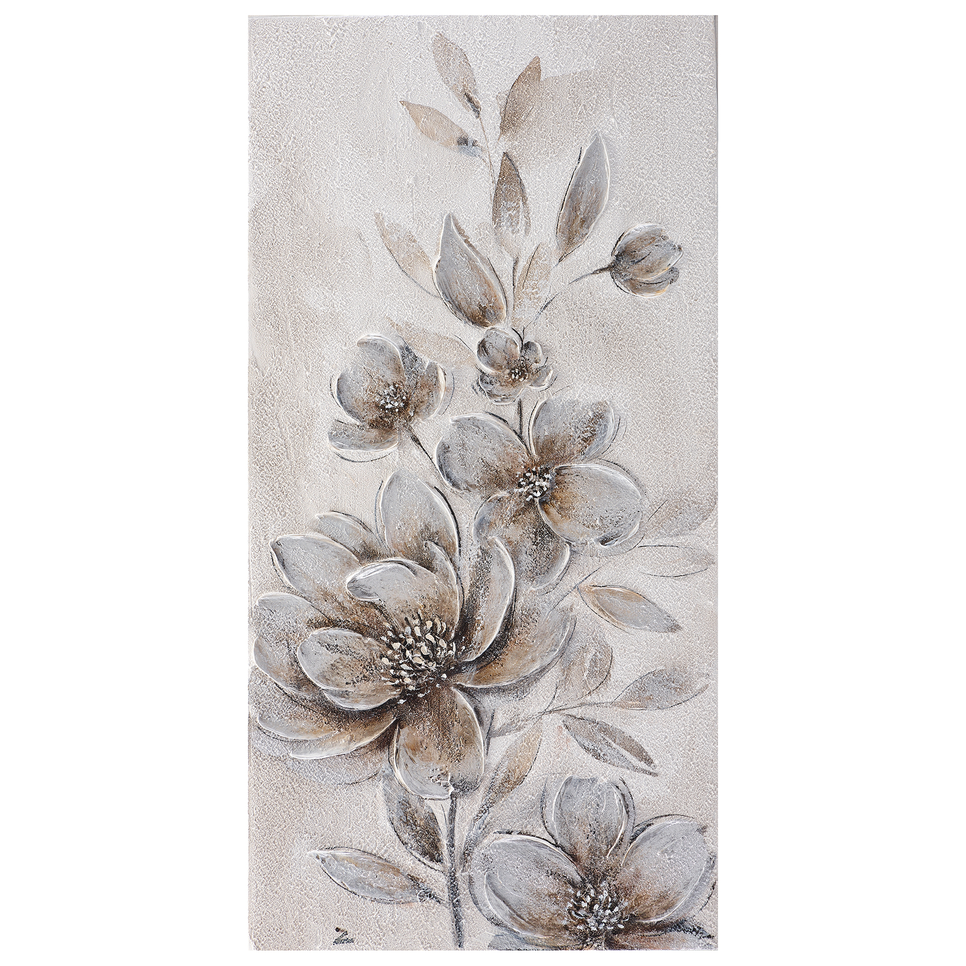 Ölgemälde BLUMEN - grau - 40x80 cm