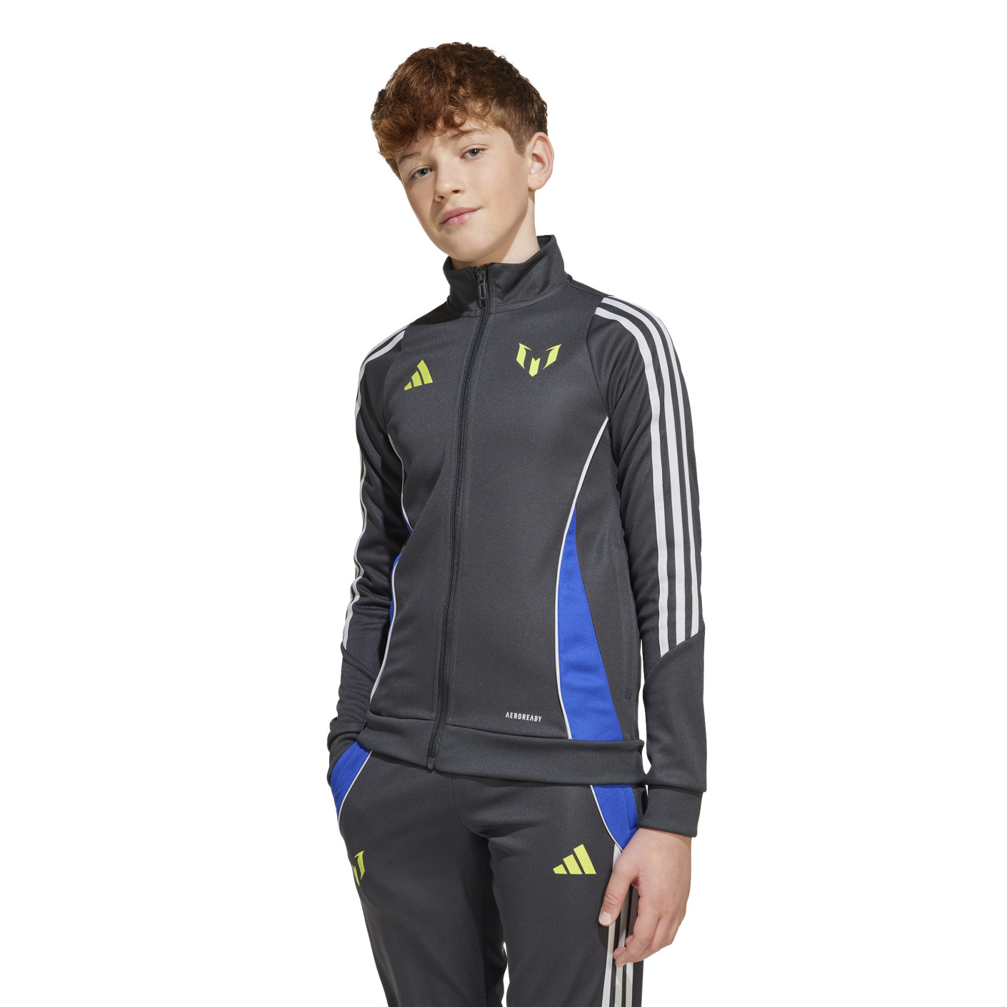Adidas Messi Trainingsjack Kids Donkergrijs Neongeel Blauw