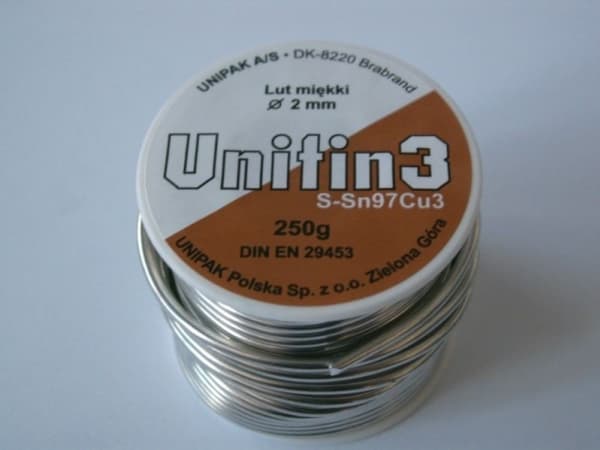 UNIPAK UNITIN Loddetin (blødlod) 2mm 250gram til blødlodning af kobberrør i koldt-/varmtvandsinstallationer.