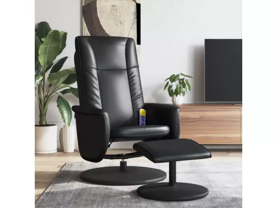 Fauteuil inclinable massant avec repose-pied noir similicuir