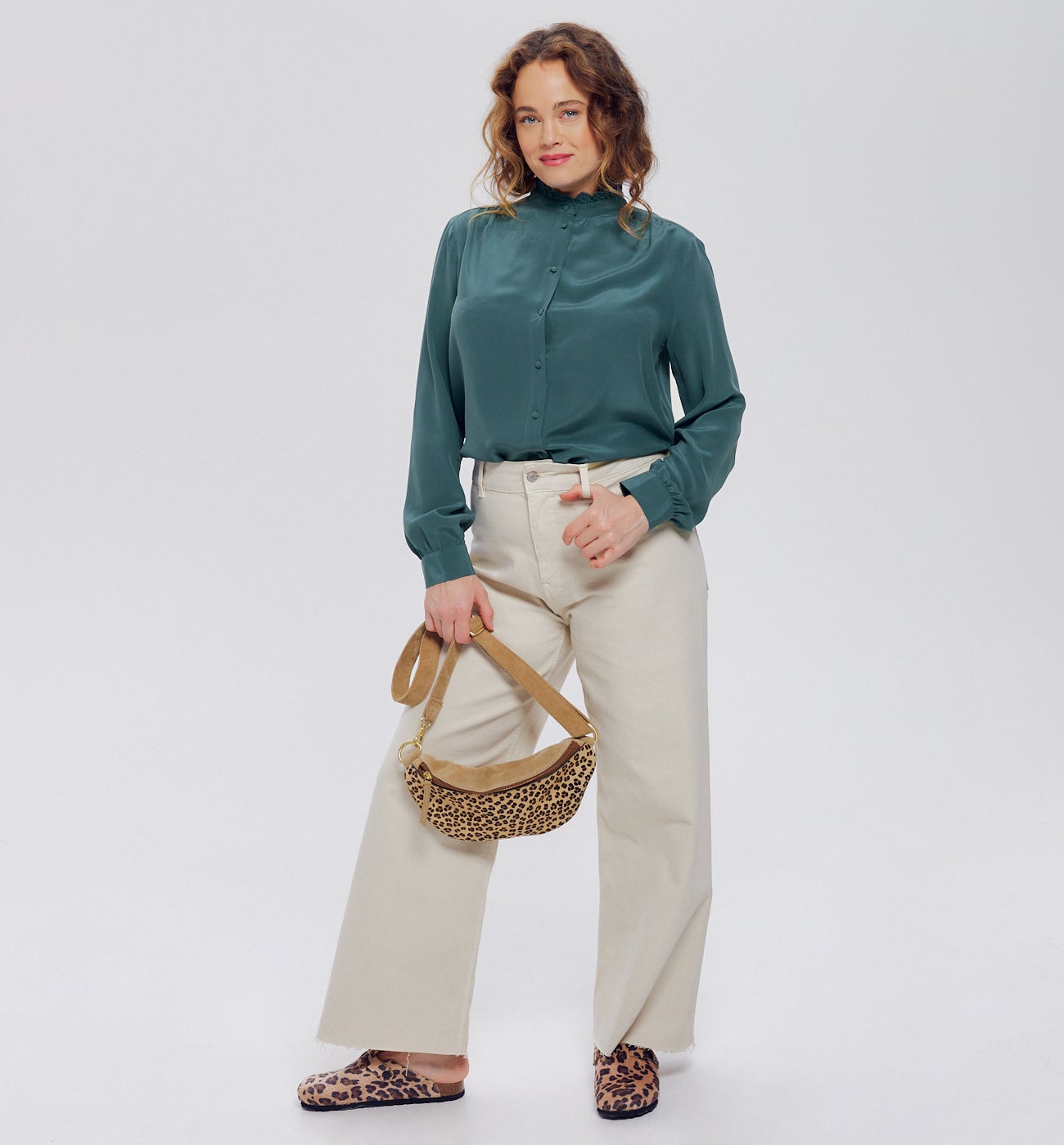 Chemise en soie unie Femme - Vert émeraude