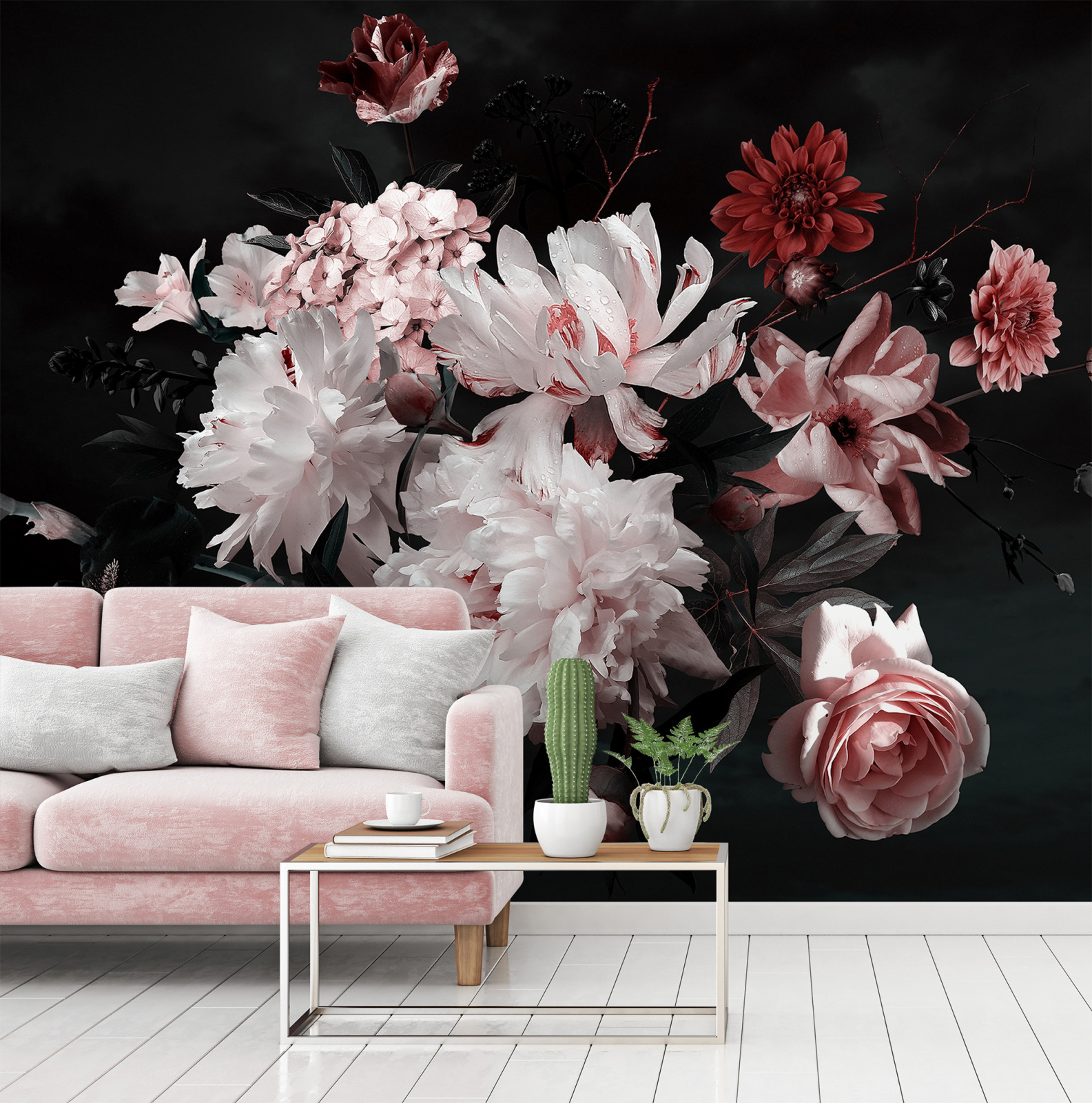 Fototapete DESIGNWALLS - weiß-rosa - Blumen - 2,55 Meter