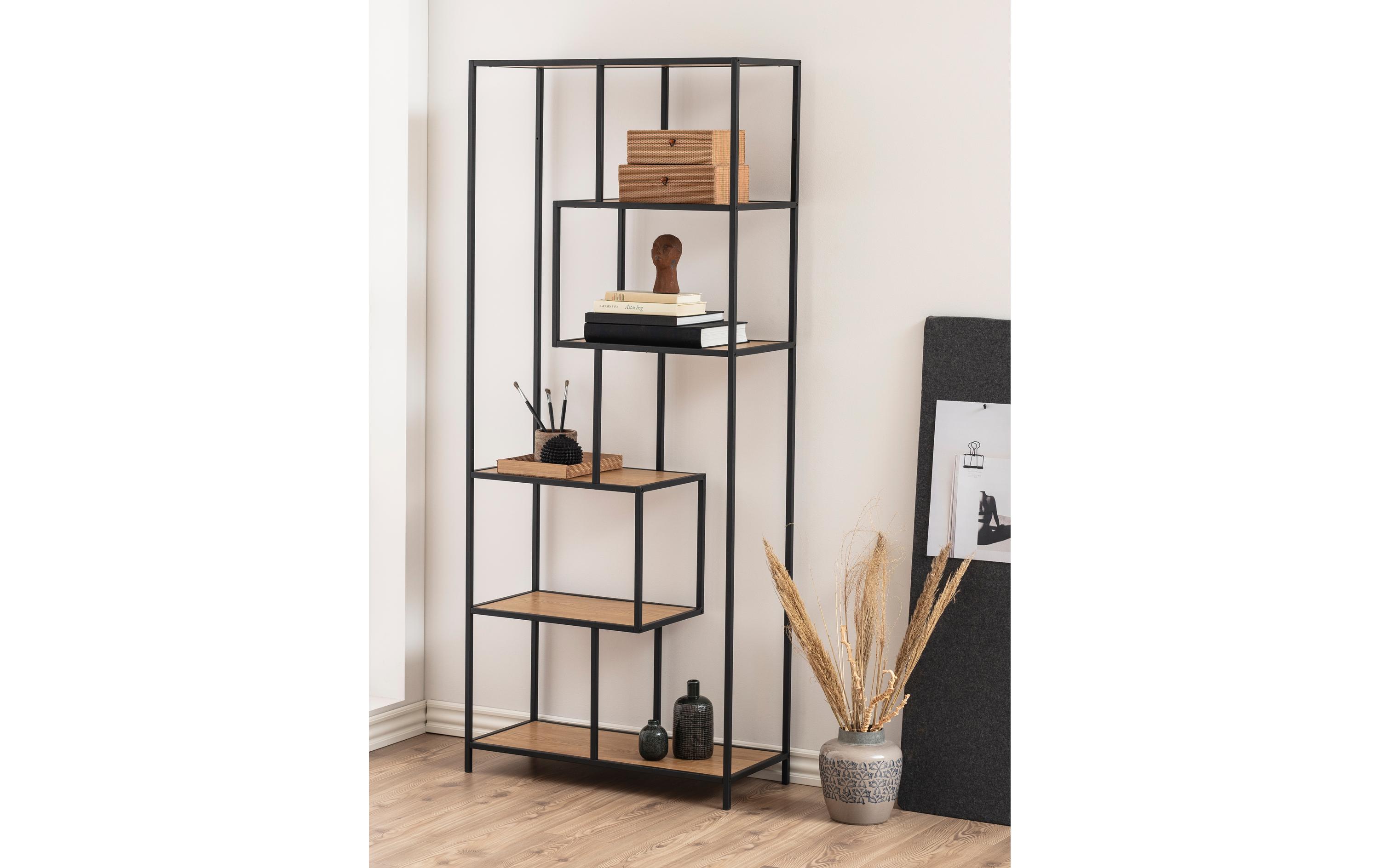 Regal Seaford 77 x 35 x 185cm, Braun/Schwarz<br>Bücherregal mit 5 Ablagen
