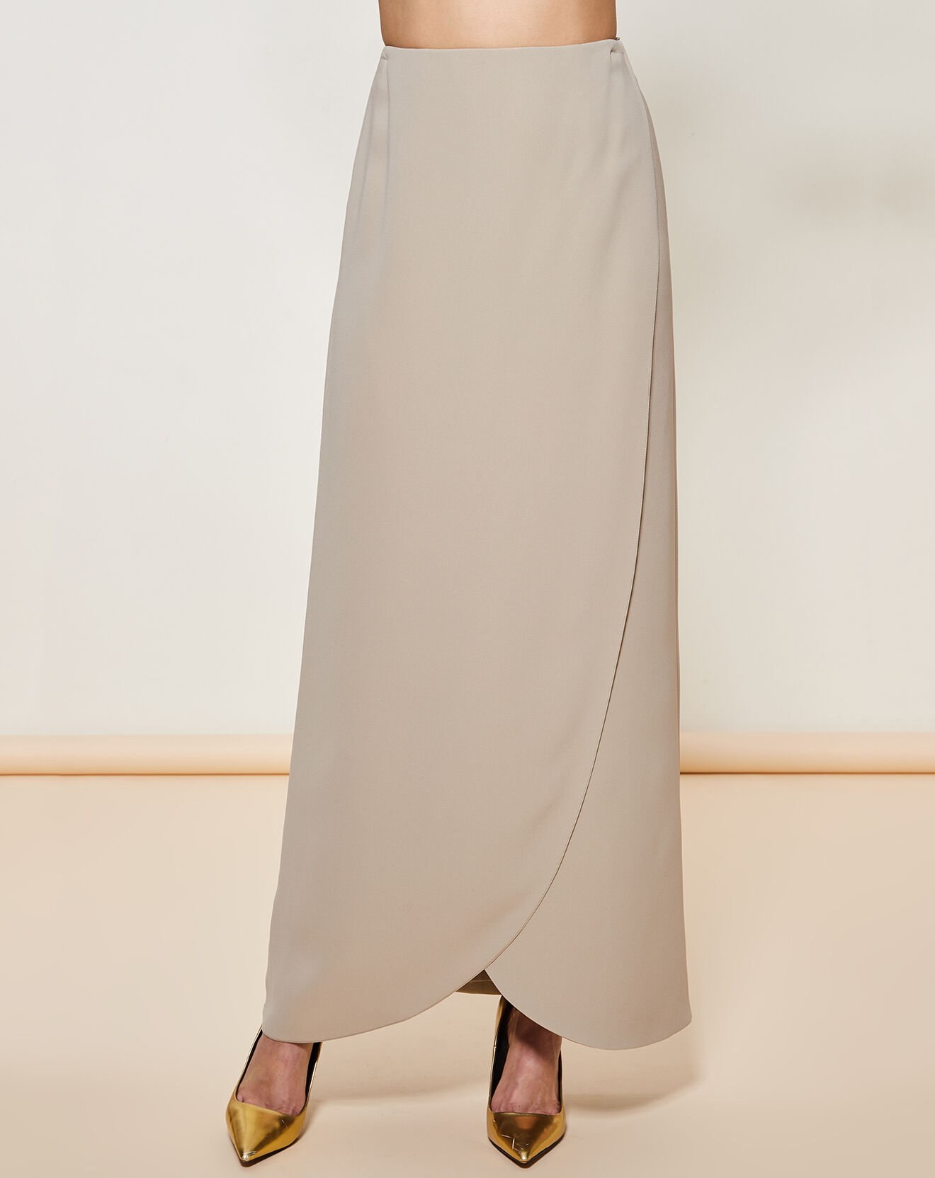 Giorgio Armani Jupe longue 100% Soie croisée beige