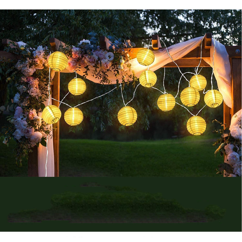 (5m) 20 LED's Papier Deko Solar Lichterkette Lampion Outdoor Beleuchtung IP65 - Warmweiss