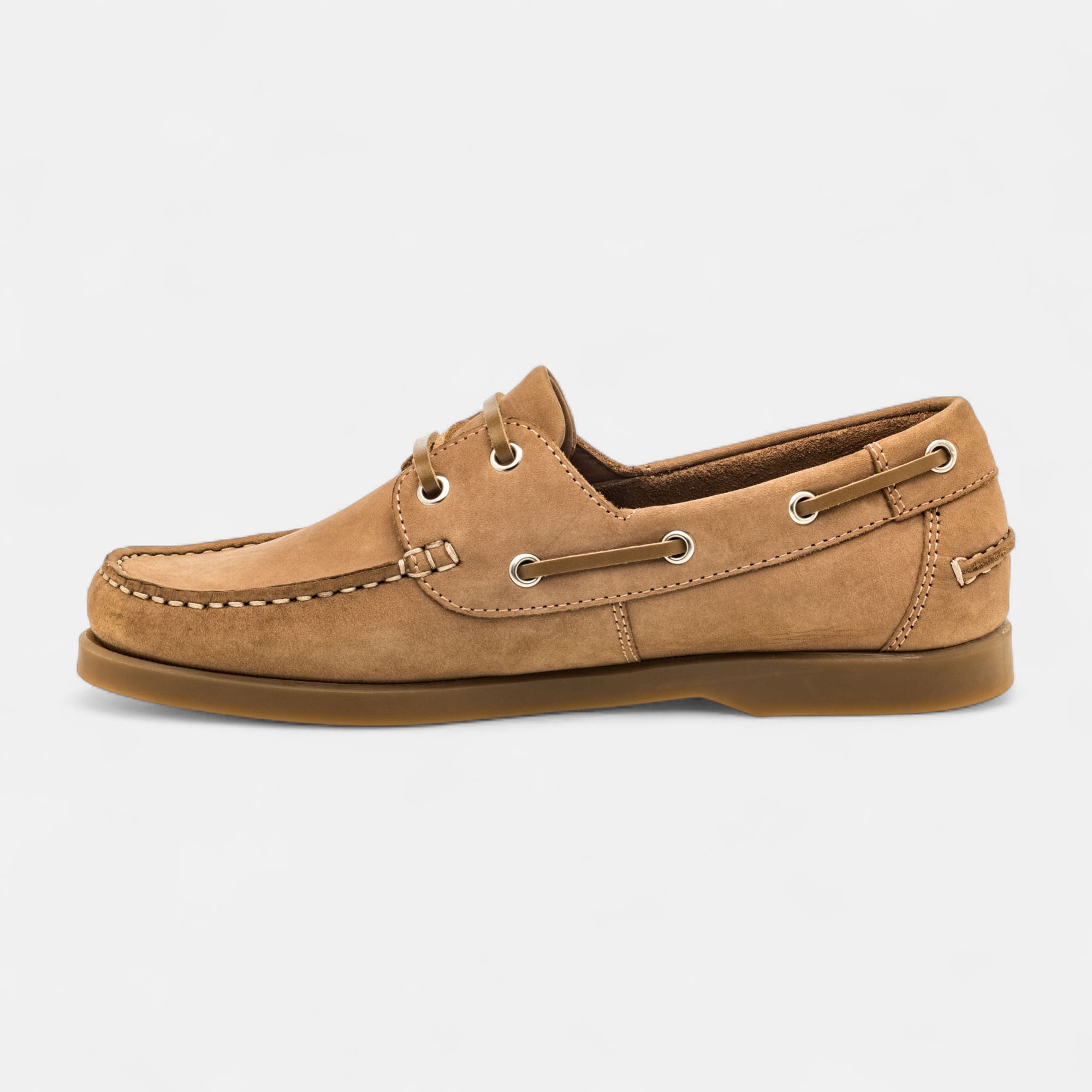 Chaussures bateau Femme en cuir taupe