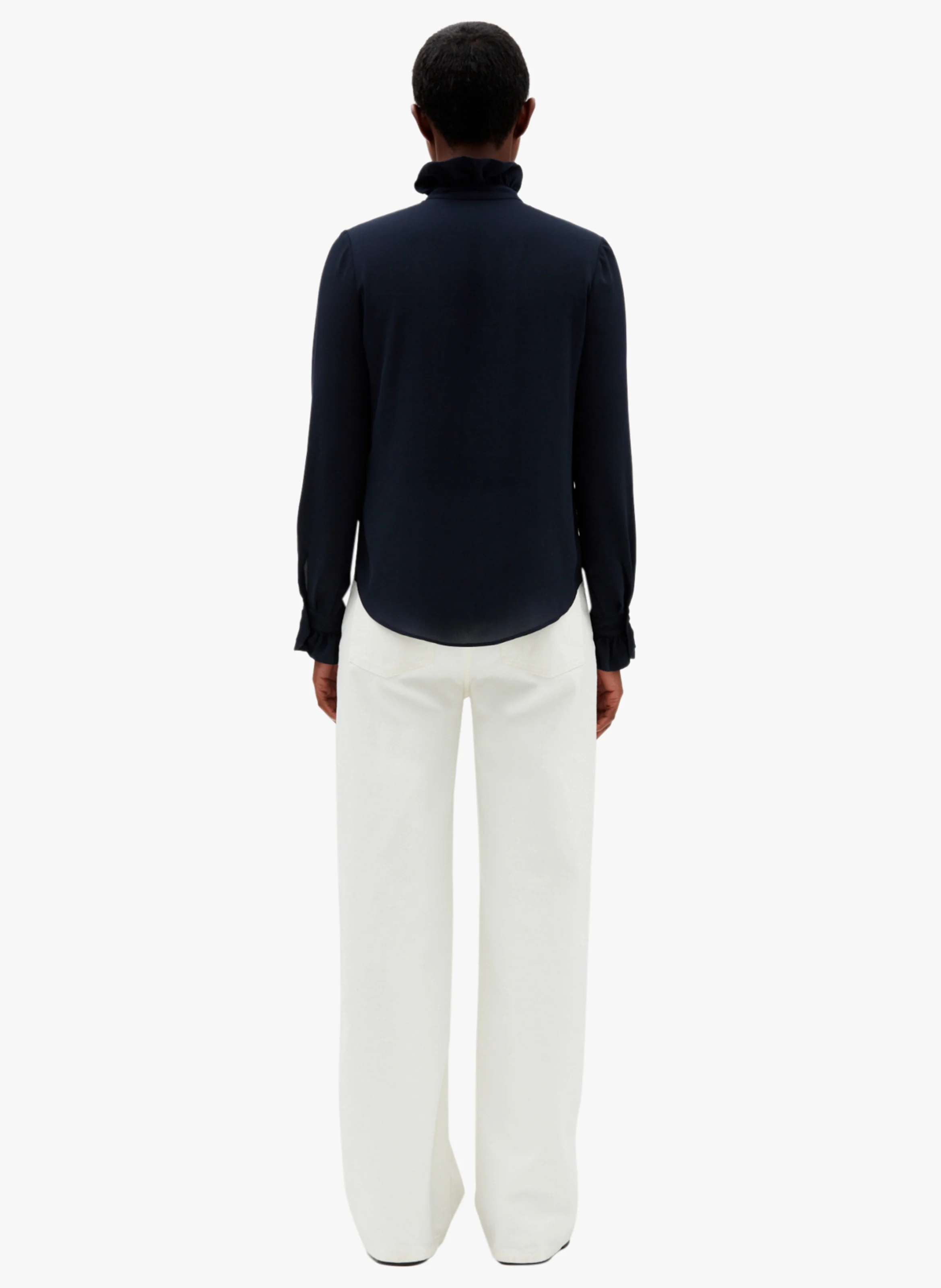 Chemise col victorien en crêpe | Bleu