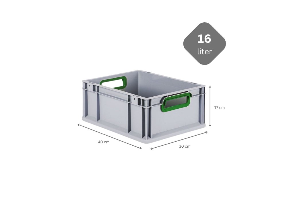 PROREGAL Eurobox Nextgen Kleur HxBxD 17 x 30 x 40 cm 16 liter Handgrepen Groen Open gladde bodem Euro container transportbox