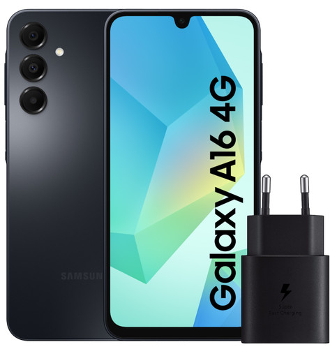 Samsung Galaxy A16 128GB Zwart 4G + Samsung Oplader 25W Zwart