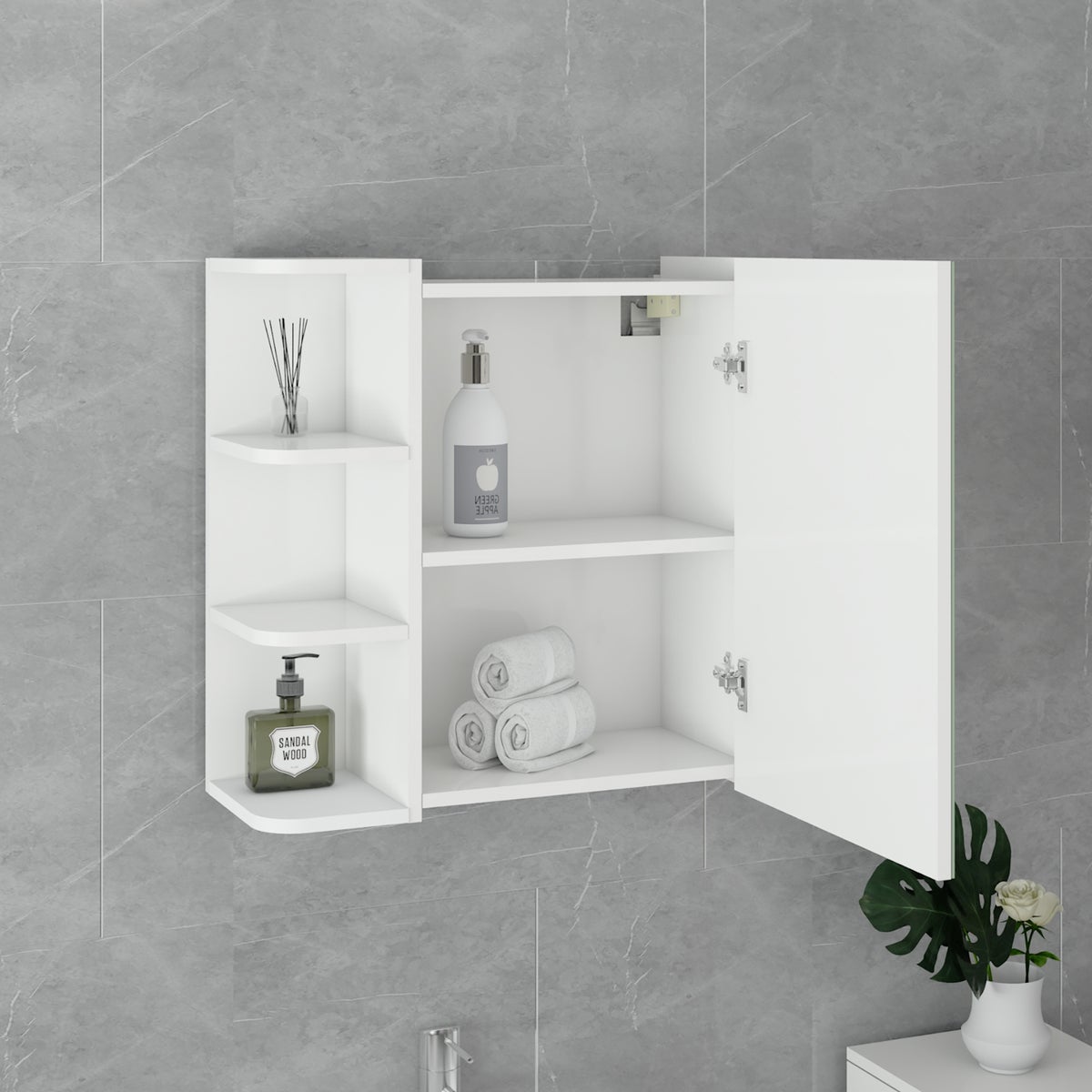ML-Design 2-delige badkamermeubelset, badkamermeubelset, wastafelmeubel met onderkast, spiegelkast, wandkast, badkamerkast, moderne stijl, wit, hout, opbergruimte