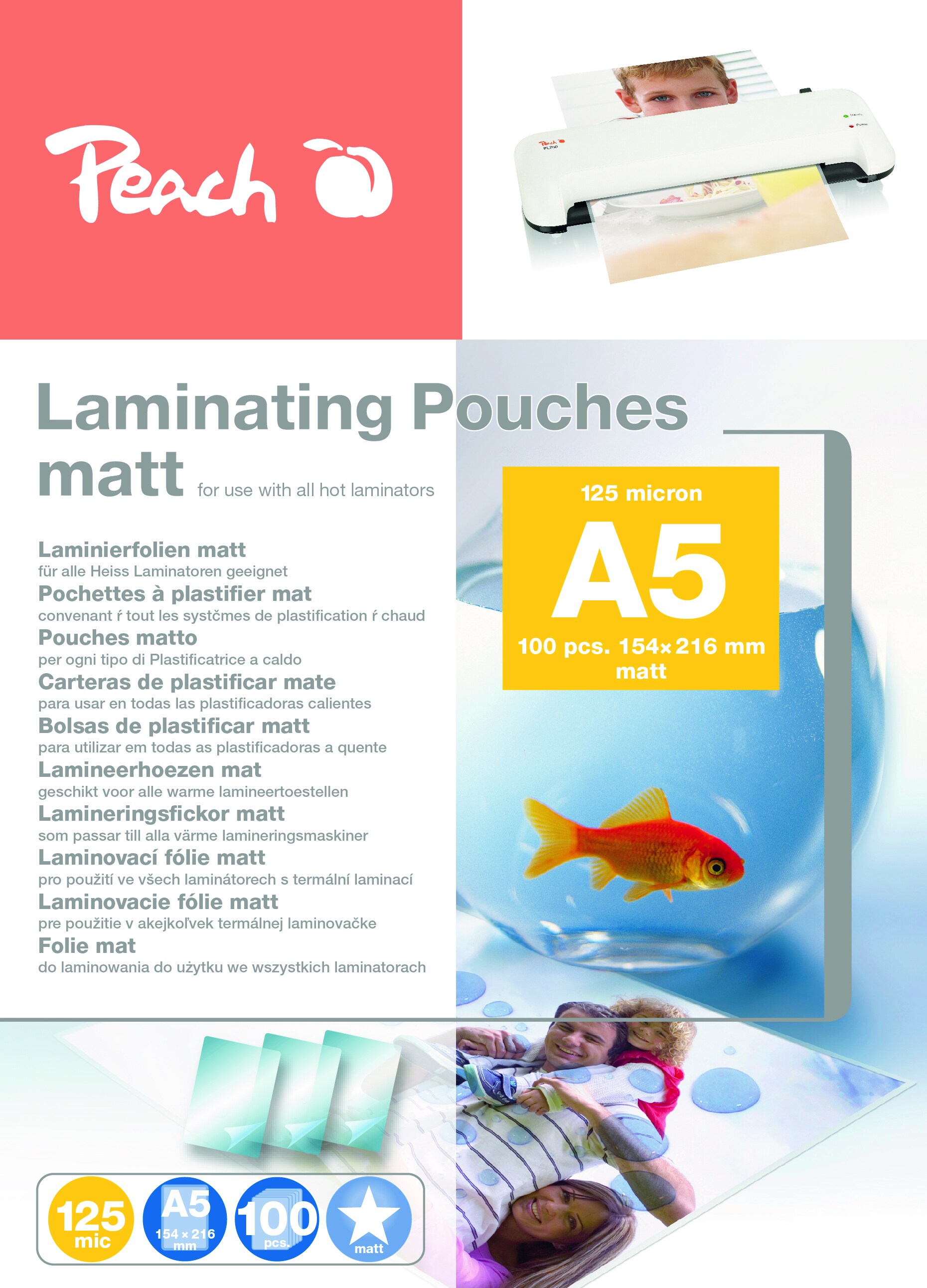 Peach 100 x A5 Laminierfolien, 125 mic, matt