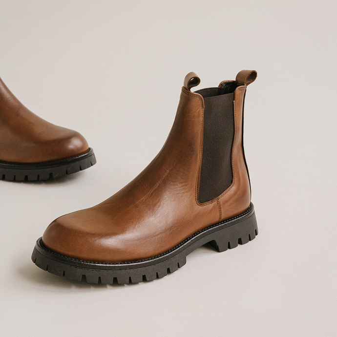Bottines à plateformes  en cuir marron