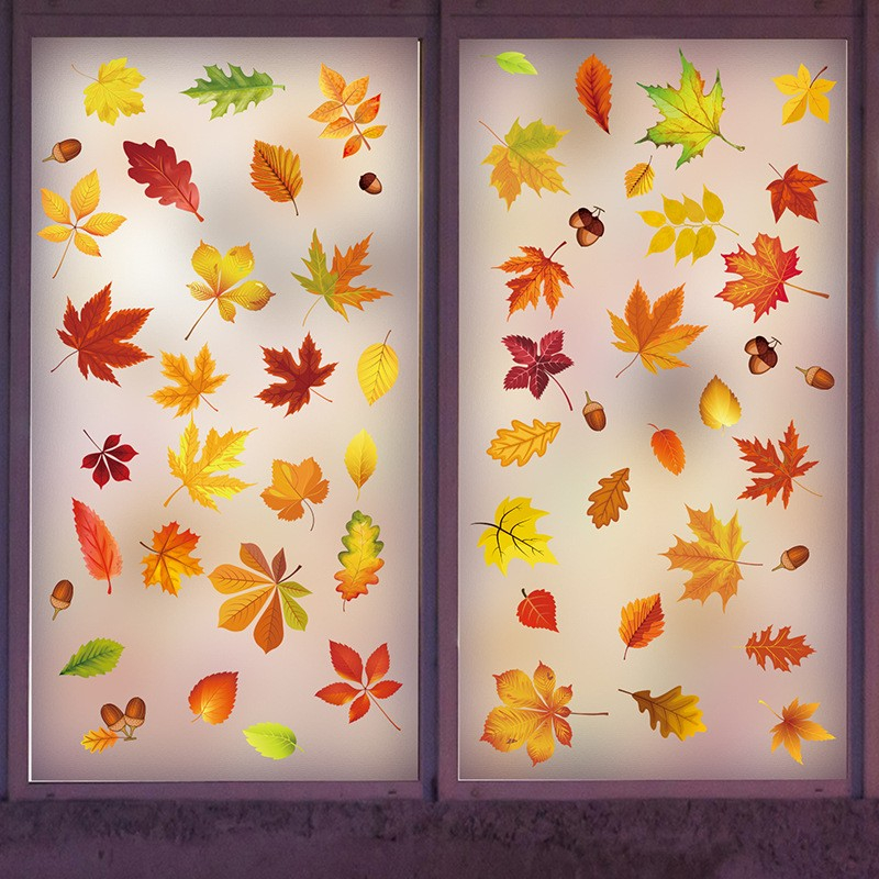 (174er Set) Fenster Aufkleber Herbst Fenstersticker Deko - Herbstlaub