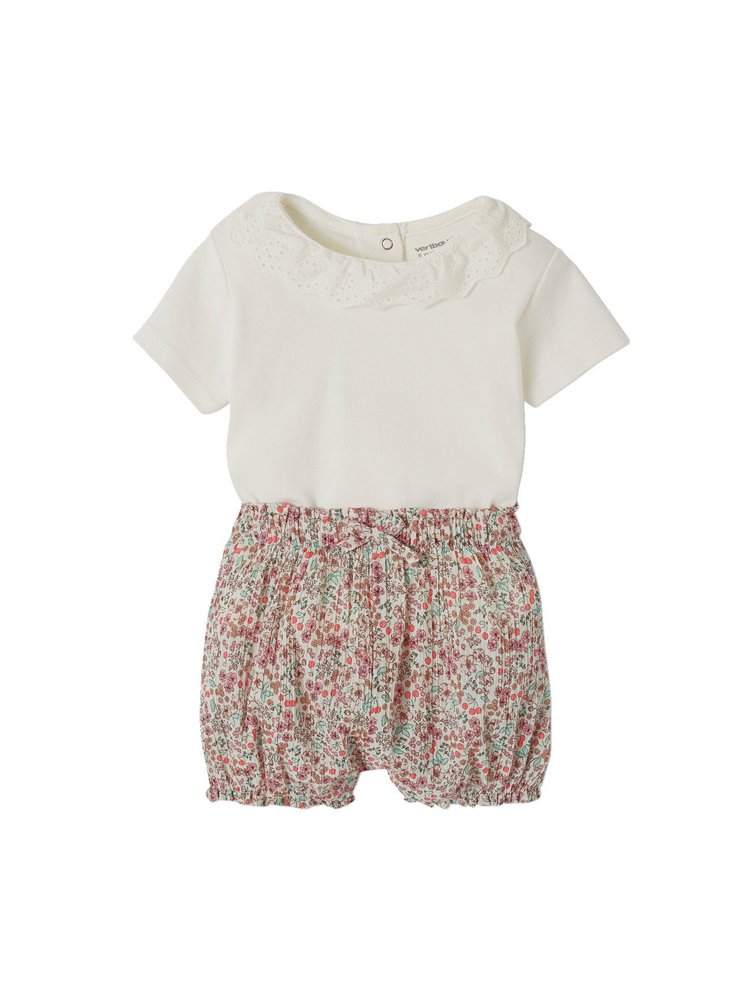 Vertbaudet Baby-Set: T-Shirt mit Kragen & geblümte Shorts wollweiß