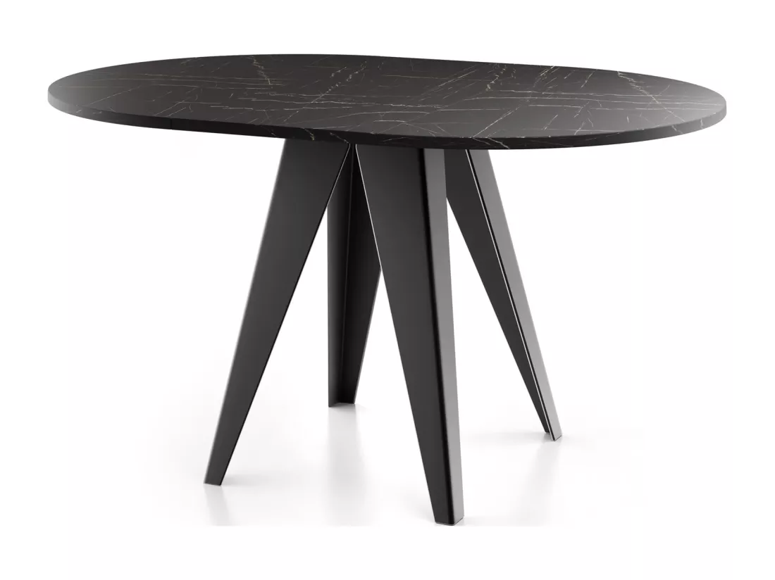 Table De Salle à Manger Ronde De Style Industriel - Moderne - Extensible De 90 Cm à 130 Cm - Pieds Métalliques Noirs - Compact Pour Petite Cuisine Ou Salon - Mabre